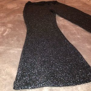 Black glitter flare pants